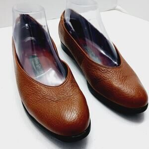 Shoes Flat Women Brown Leather Slip On Office Chic Comfort Minimalist Preppy 10
